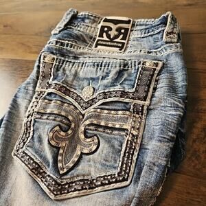 Mens Rock Revival "Herb" Size 42 Straight Leather Insert Distressed